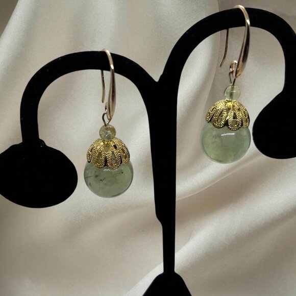 Stylish Green Stone, And Gold Plated Earrings - Picture 1 of 2